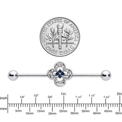 14G Blue Gem Stylized Deco Cross Industrial Barbell 38mm