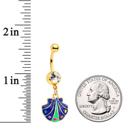 Clear Gem Gold Tone Blue Shell Dangle Belly Ring