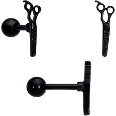 16G 1/4 Black Scissor Comb Hair Cartilage Tragus Earring Set of 3