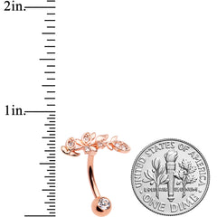 Clear Gem Rose Gold Tone Branch Leaf Belly Ring