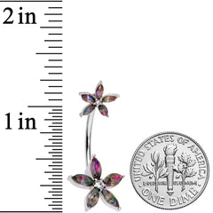 Dark Aurora Clear Gem Starry Flower Double Mount Belly Ring