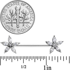 14G 9/16 Clear Gem Starry Flower Barbell Nipple Ring Set