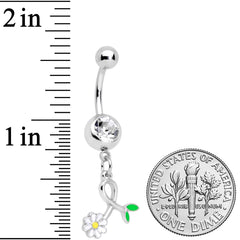 Clear Gem Daisy Curl Flower Dangle Belly Ring