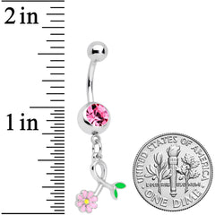 Pink Gem Daisy Curl Flower Dangle Belly Ring