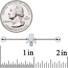 14G White Synthetic Opal Tulip Flower Industrial Barbell 38mm