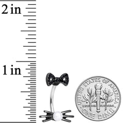Black Gem White Orb Black Cat Halloween Double Mount Belly Ring