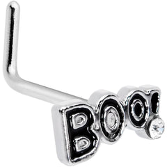 20G 7mm Clear Gem Black Boo Halloween L Shaped Nose Ring