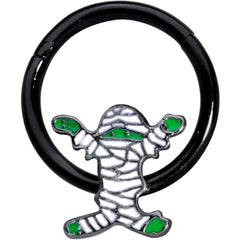16G 3/8 White Green Mummy Black Halloween Hinged Segment Ring