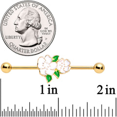 14G Gold Tone White Gardenia Flower Industrial Barbell 38mm