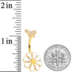 Clear Gem Gold Tone Butterfly Daisy Flower Belly Ring