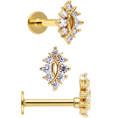16G 5/16 Clear CZ Gem Gold Tone Triquetra Labret Tragus Set of 3