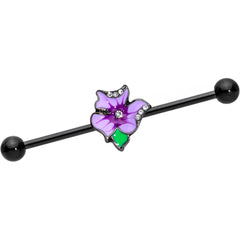 14G Clear Gem Black Iris Flower Industrial Barbell 38mm