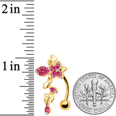 Purple Clear Gem Gold Tone Flowers Top Mount Dangle Belly Ring