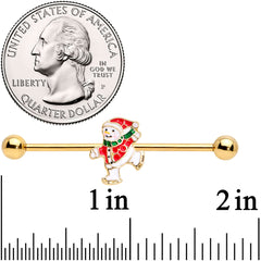 14G Gold Tone Skating Snowman Christmas Industrial Barbell 38mm