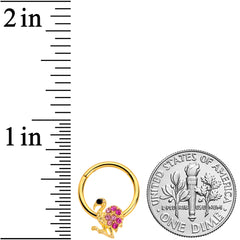16G 3/8  Pink Gem Gold Tone Fashion Flamingo Hinged Segment Ring