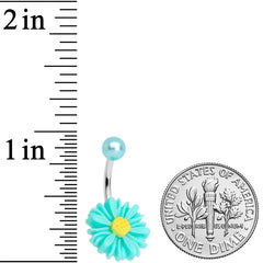 Aqua Gem Daisy Pearlescent Belly Ring Set of 3