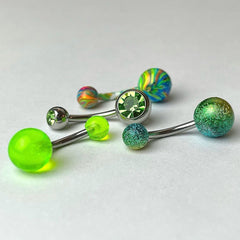 Green Gem Glow Sandblasted Multicolor Belly Ring Set of 4