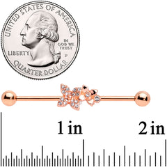 14G Clear Gem Rose Gold Tone Butterfly Industrial Barbell 38mm