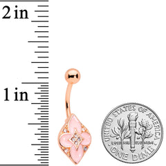 Clear Gem Rose Gold Tone Pink Cross Belly Ring