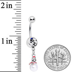 Clear Gem Pearlescent Snowman Christmas Dangle Belly Ring