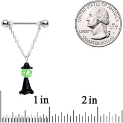 14G 11/16 Green Gem Spooky Witch Halloween Dangle Nipple Ring Set