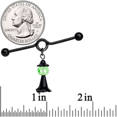 14G Green Gem Black Witch Halloween Dangle Project Bar 38mm