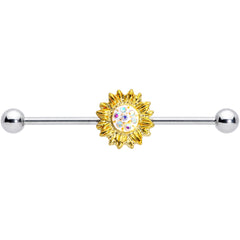 14G Aurora Gem Scintillating Sunflower Industrial Barbell 38mm