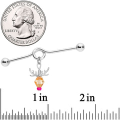 14G Tan Red Gem Reindeer Christmas Dangle Project Bar 38mm