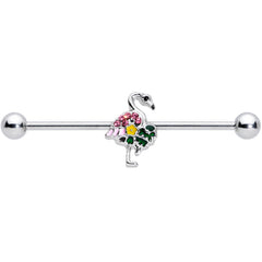 14G Pink Gem Funky Flamingo Industrial Barbell 38mm