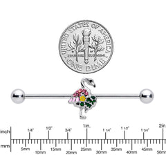 14G Pink Gem Funky Flamingo Industrial Barbell 38mm