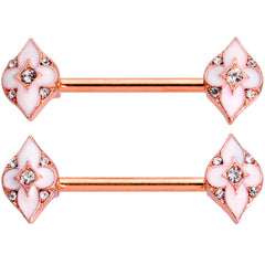 14G 9/16 Clear Gem Rose Gold Tone Pink Cross Nipple Ring Set