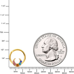 16G 3/8 Rainbow Gem Gold Tone Crescent Moon Hinged Segment Ring
