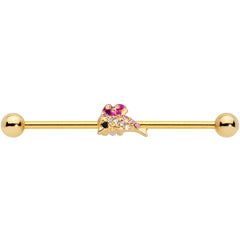 14G Purple Gem Gold Tone Dainty Dolphin Industrial Barbell 38mm