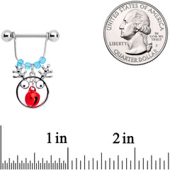 14G 9/16 Blue Red Bell Reindeer Christmas Dangle Nipple Ring Set