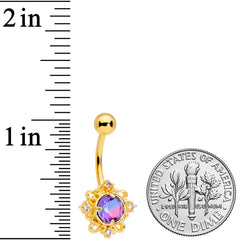 Purple Tourmaline Gold Tone Filigree Frame Belly Ring