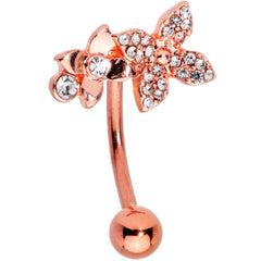 Clear Gem Rose Gold Tone Butterfly Flower Glam Belly Ring