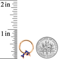 16G 3/8 Blue Gem Rose Gold Tone Dolphin Hinged Segment Ring