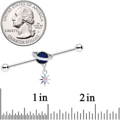 14G Aurora Blue Gem Saturn Star Dangle Industrial Barbell 38mm