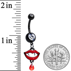Clear Red Gem Black Vampire Fang Halloween Dangle Belly Ring Set of 2