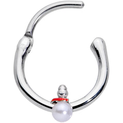 16G 3/8 White Orb Pearlescent Snowman Christmas Cartilage Clicker