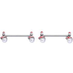 14G 5/8 Pearlescent Orb Snowman Christmas Barbell Nipple Ring Set