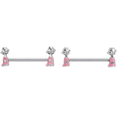 14G 5/8 Clear Gem Pink Champagne Bottles Barbell Nipple Ring Set