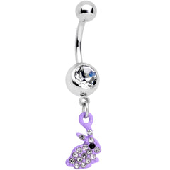 Clear Gem Purple Easter Bunny Dangle Belly Ring