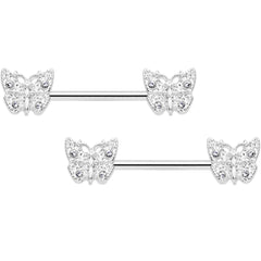 14G 9/16 Clear Gem Baroque Butterfly Barbell Nipple Ring Set