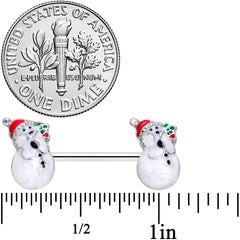 14G 9/16 Clear Gem Snowman Christmas Barbell Nipple Ring Set