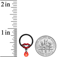 16G 3/8 Red Gem Black Vampire Fang Halloween Hinged Segment Ring