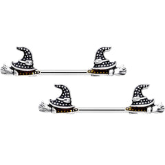 14G 9/16 Yellow Gem Witch Hat Broom Halloween Nipple Ring Set