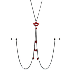 14G 9/16 Red Gem Vampire Lips Halloween Nipple Chain Necklace