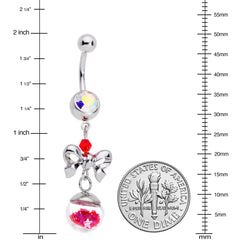 Aurora Red Gem Snow Globe Bow Christmas Dangle Belly Ring