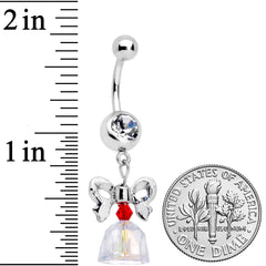Clear Red Gem Holiday Bow Bell Christmas Dangle Belly Ring
